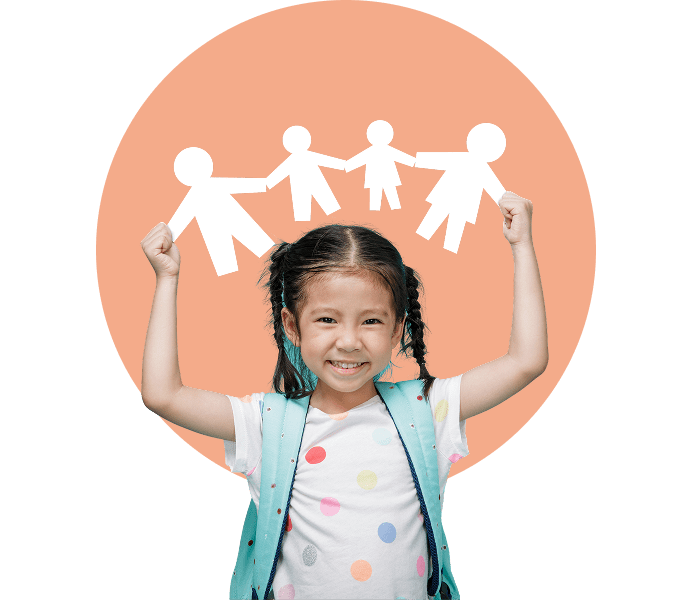 Smiling girl holding paper cutout family